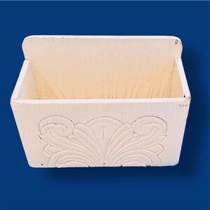 SHABBY CHIC Wooden Vintage Ivory Chippy Painted Desk Organizer Wood Box Mail Bin
